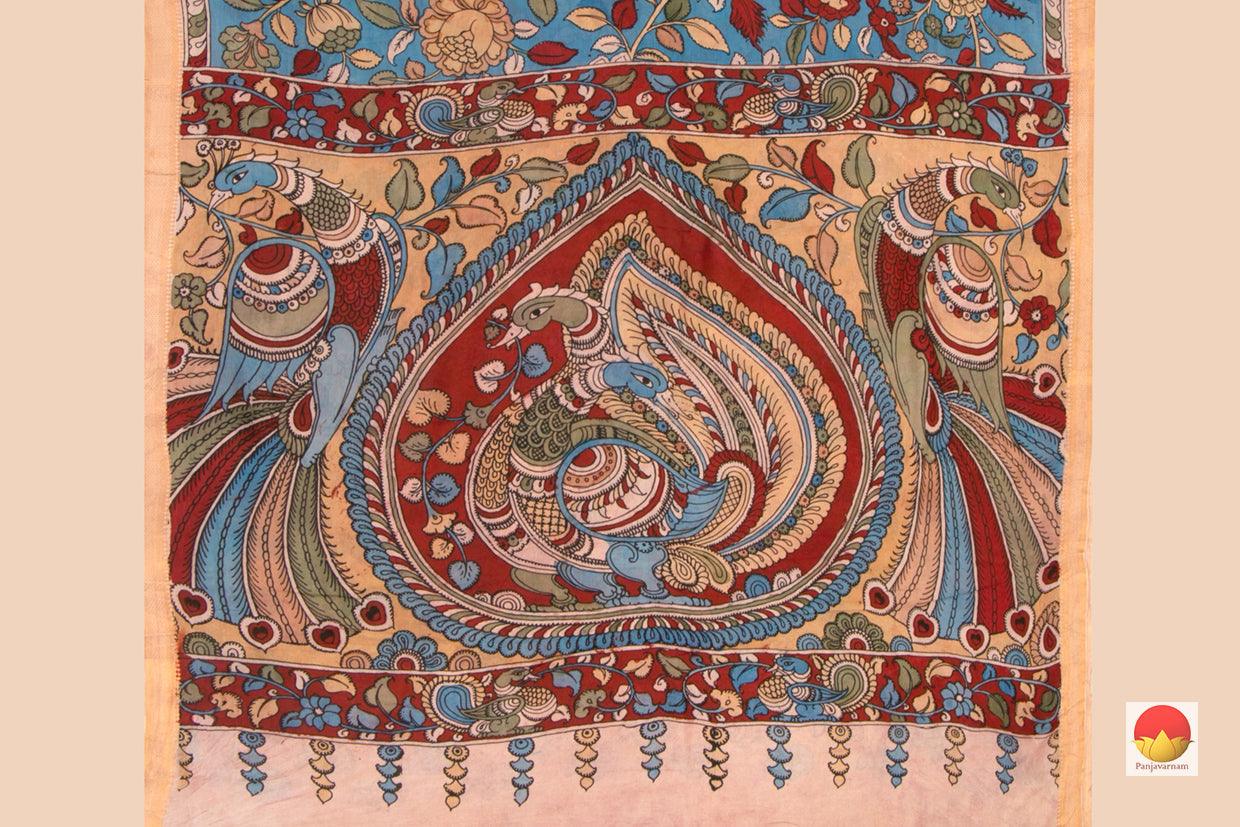 Handpainted Kalamkari Mangalgiri Silk Saree - Organic Dyes - PKMS 16 - Kalamkari Silk - Panjavarnam
