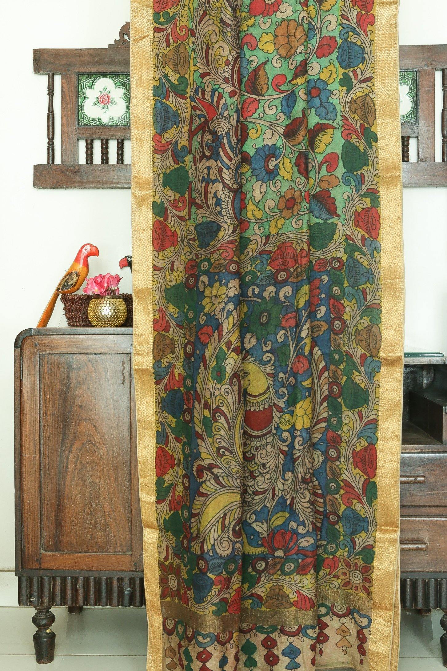 Handpainted Kalamkari Silk Cotton Saree - PKJ 109 - Kalamkari Silk - Panjavarnam