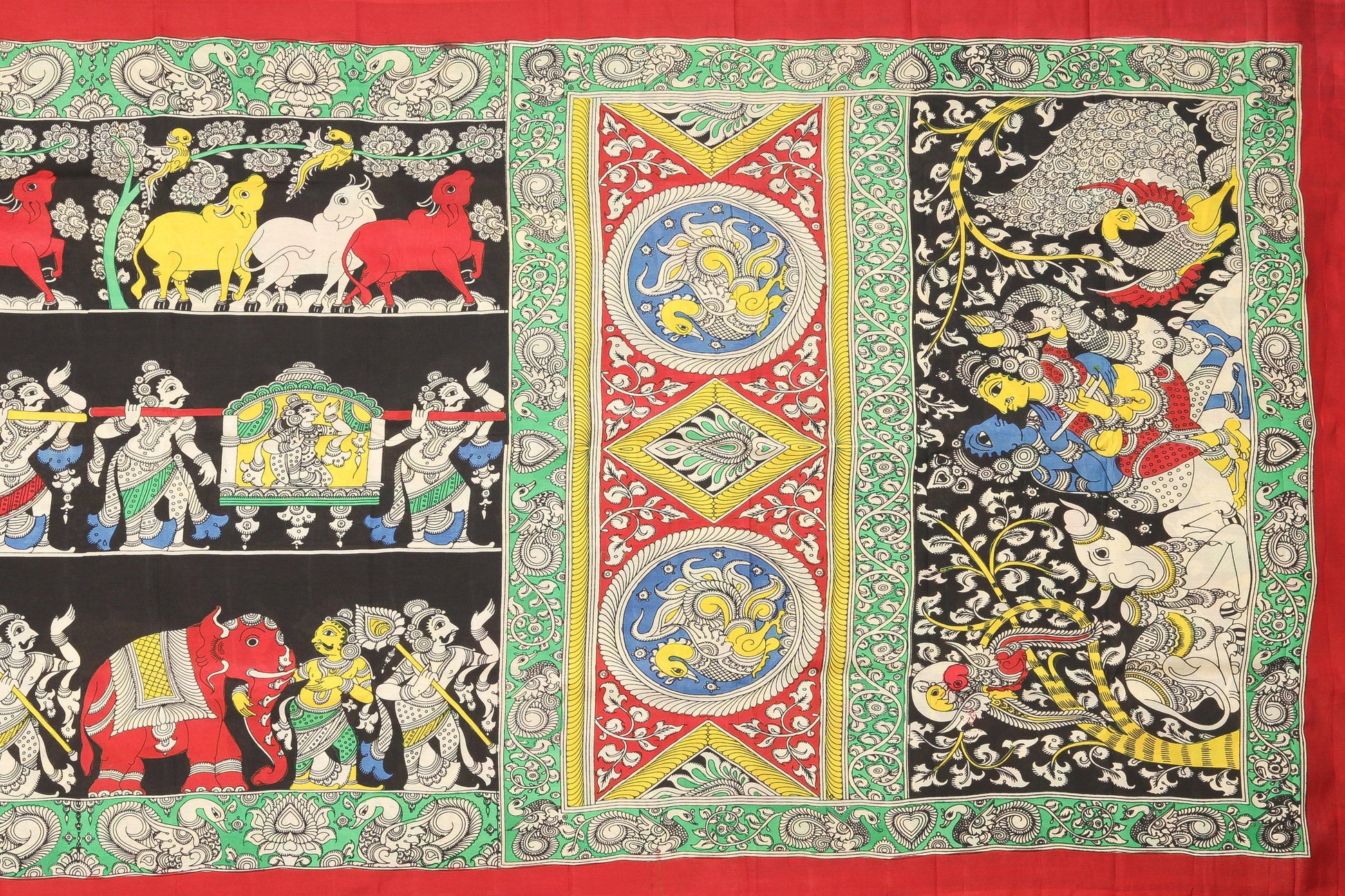 Handpainted Kalamkari Silk Saree - Organic Colours - PKJ 92 - Kalamkari Silk - Panjavarnam