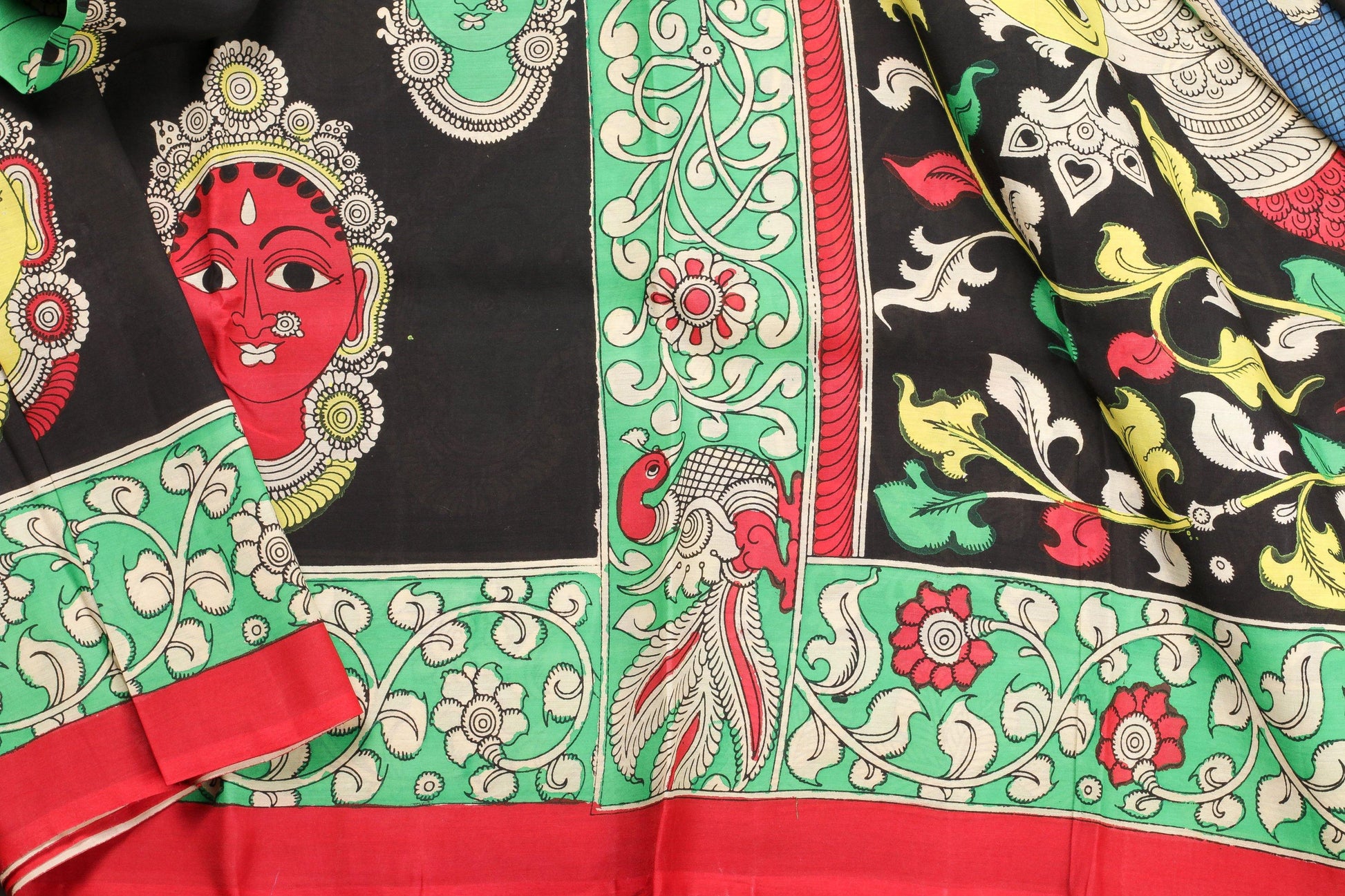 Handpainted Kalamkari Silk Saree- Organic Colours - PKJ 94 - Kalamkari Silk - Panjavarnam
