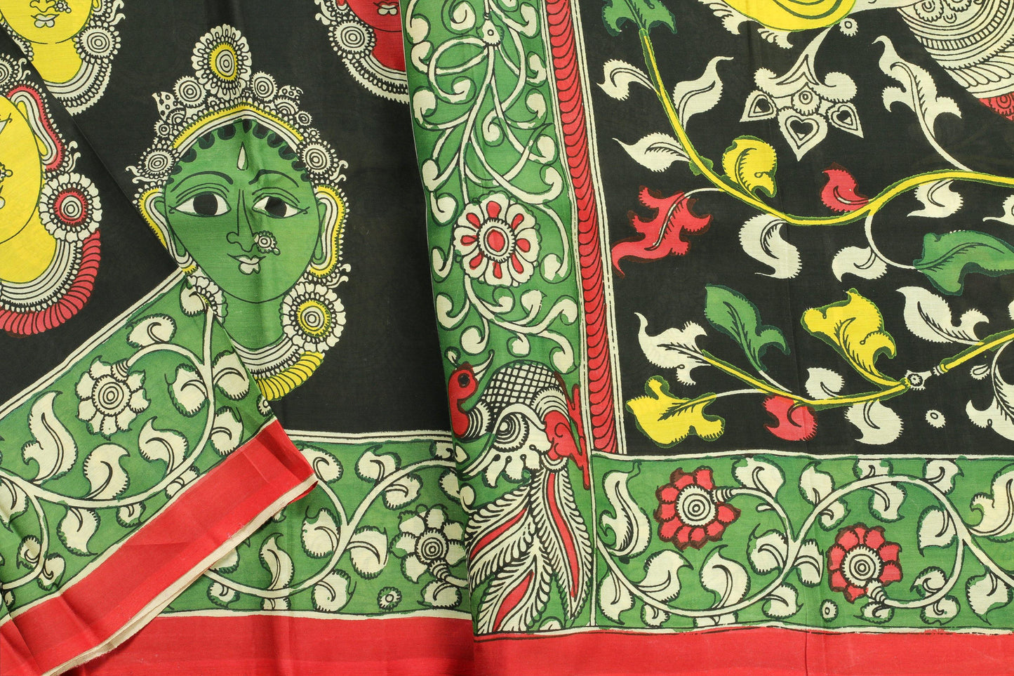 Handpainted Kalamkari Silk Saree - Organic Colours - PKJ 95 - Kalamkari Silk - Panjavarnam