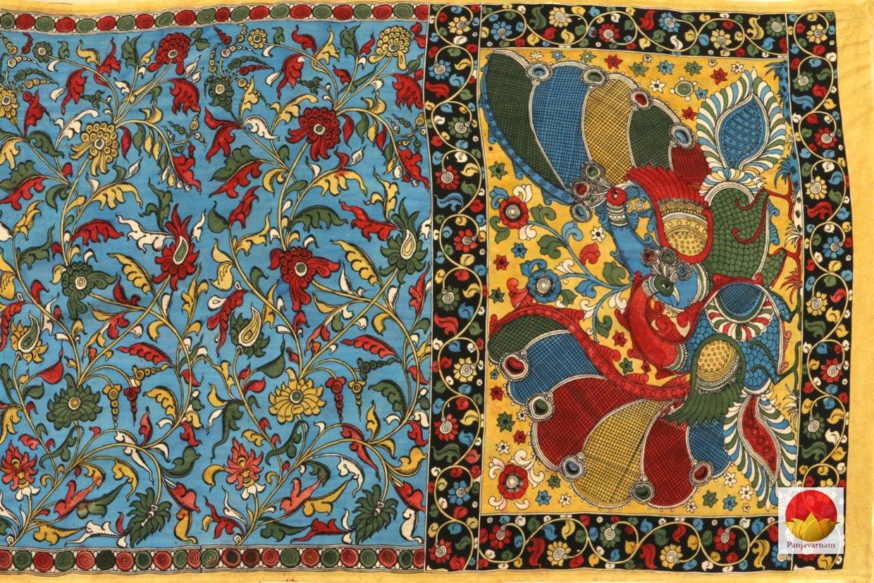 Handpainted Kalamkari Silk Saree - Organic Dyes - PKBD 414 - Archives - Kalamkari Silk - Panjavarnam