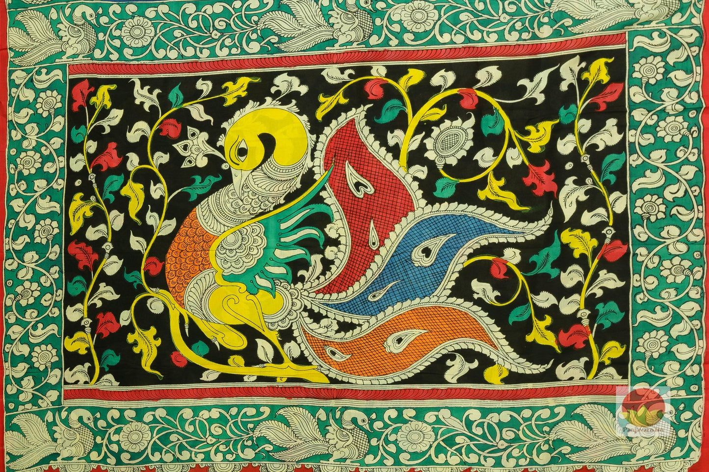 Handpainted Kalamkari Silk Saree - Organic Dyes - PKD 145 - Archives - Kalamkari Silk - Panjavarnam