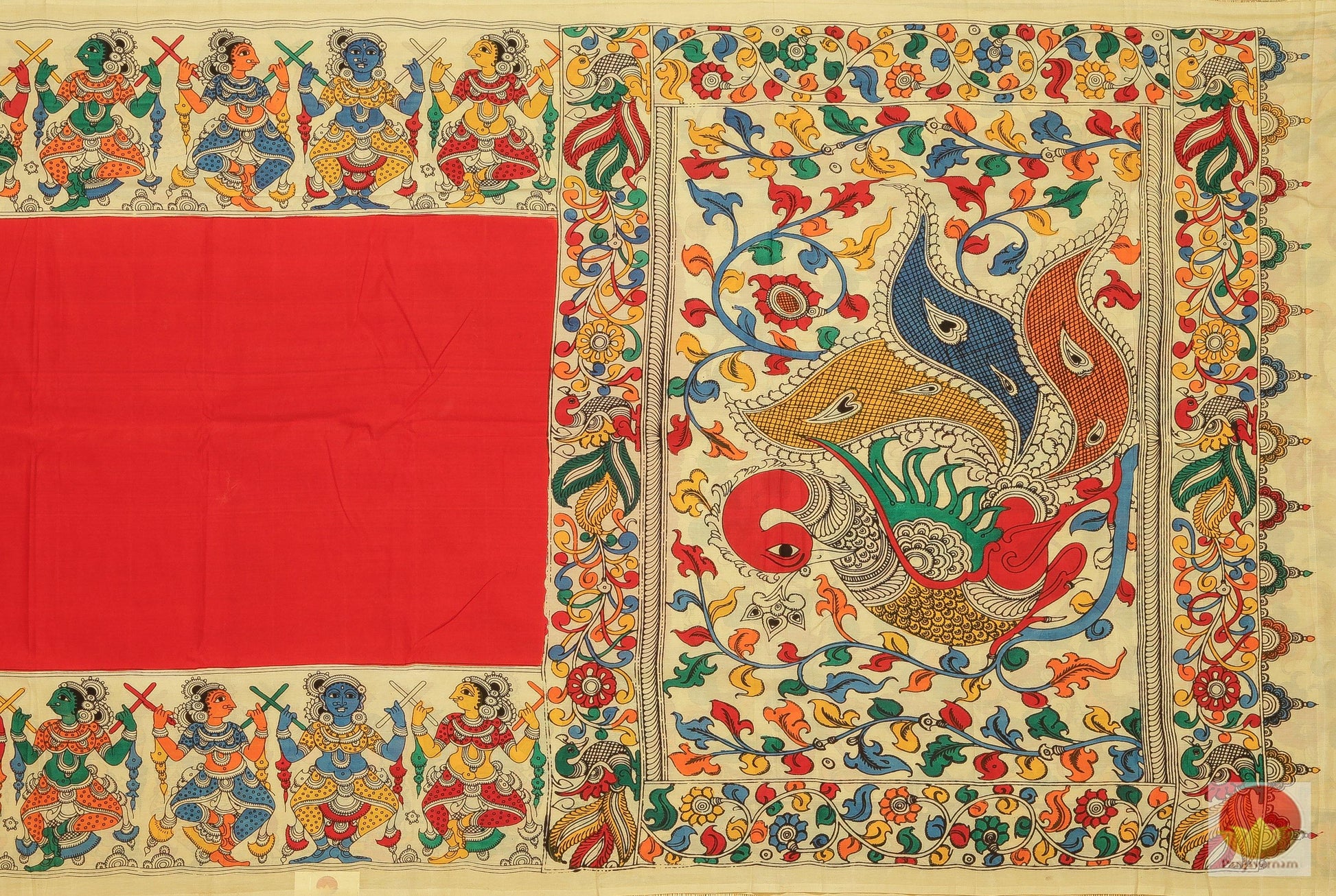 Handpainted Kalamkari Silk Saree - Organic Dyes - PKD 239 Archives - Kalamkari Silk - Panjavarnam