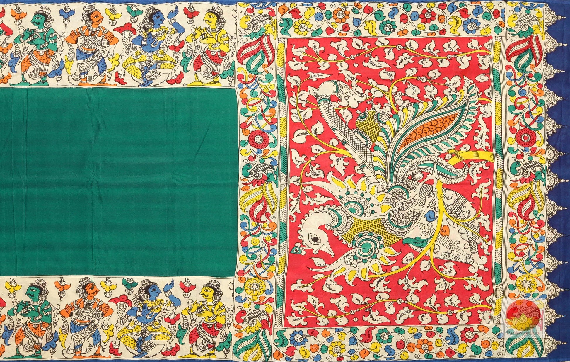 Handpainted Kalamkari Silk Saree - Organic Dyes - PKJ 147 - Kalamkari Silk - Panjavarnam