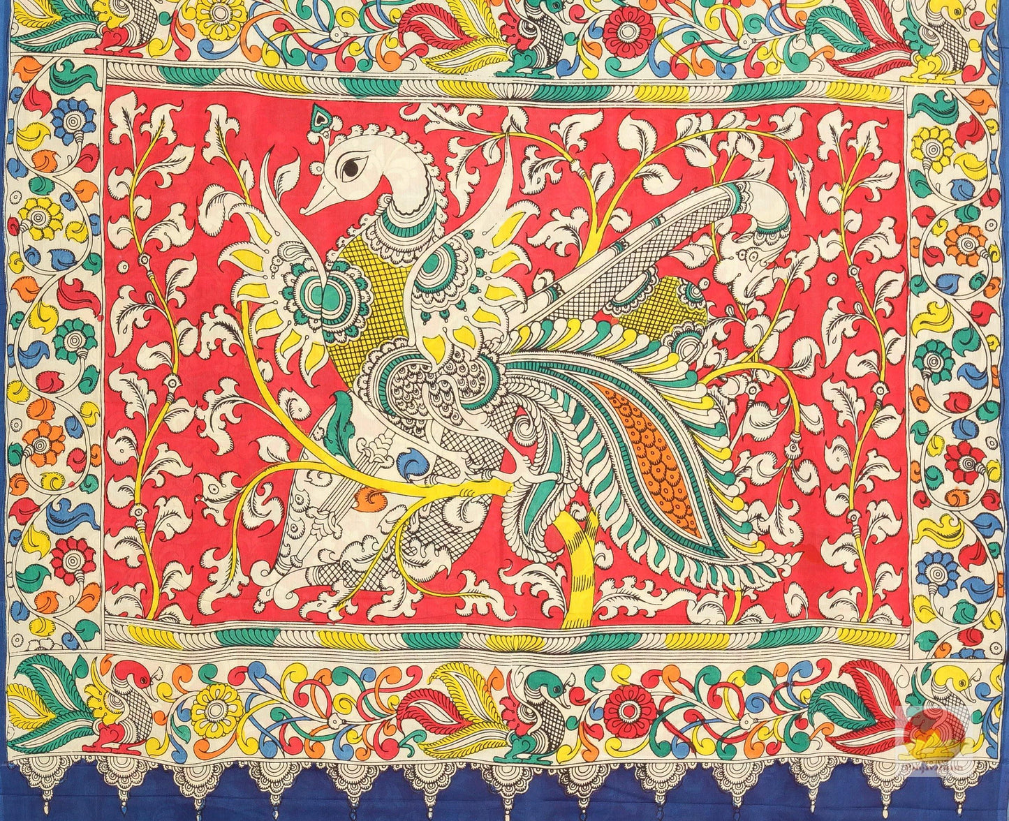 Handpainted Kalamkari Silk Saree - Organic Dyes - PKJ 147 - Kalamkari Silk - Panjavarnam