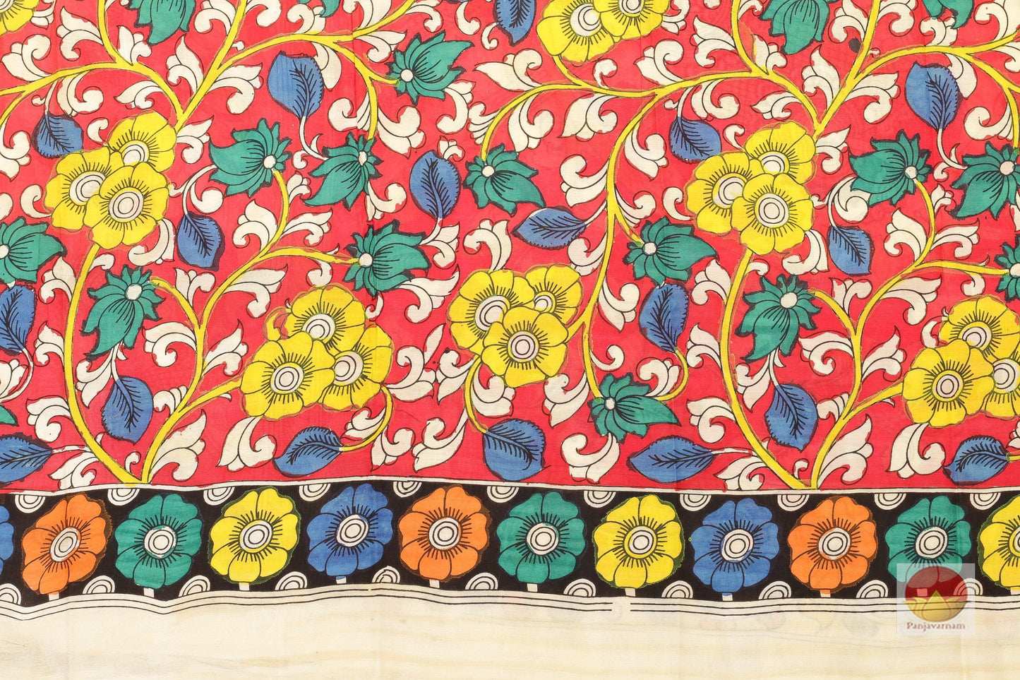 Handpainted Kalamkari Silk Saree - Organic Dyes - PKM 220 - Archives - Kalamkari Silk - Panjavarnam