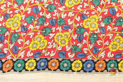 Handpainted Kalamkari Silk Saree - Organic Dyes - PKM 220 - Archives - Kalamkari Silk - Panjavarnam