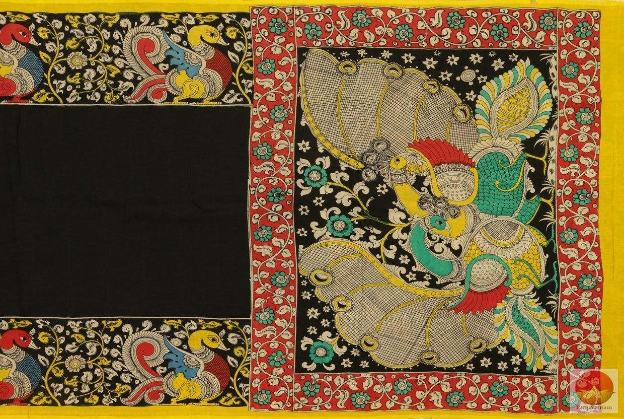 Handpainted Kalamkari Silk Saree - Organic Dyes - PKM 307 - Archives - Kalamkari Silk - Panjavarnam