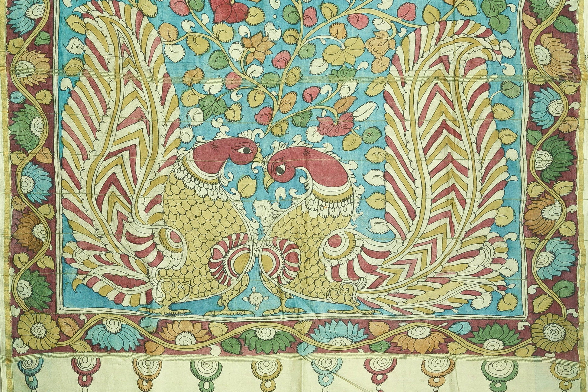 Handpainted Kalamkari Silk Saree - Vegetable Dyes - PKJ 105 - Kalamkari Silk - Panjavarnam