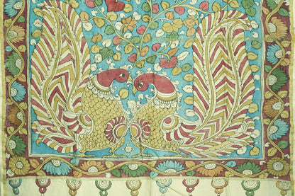 Handpainted Kalamkari Silk Saree - Vegetable Dyes - PKJ 105 - Kalamkari Silk - Panjavarnam