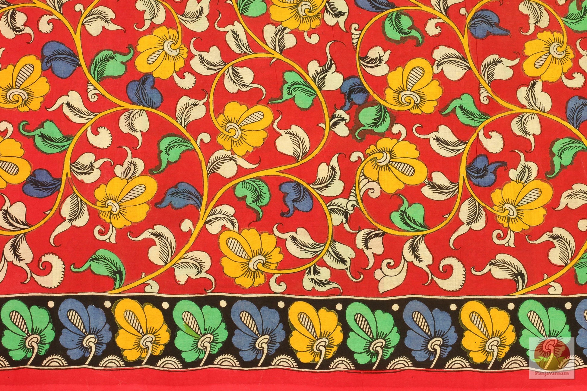 Handpainted Kalamkari Silk Saree - Vegetable Dyes - PKM 161 - Archives - Kalamkari Silk - Panjavarnam