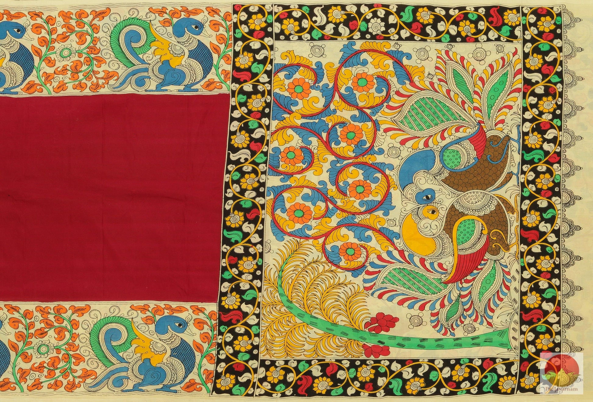 Handpainted Kalamkari Silk Saree - Vegetable Dyes - PKM 214 Archives - Kalamkari Silk - Panjavarnam