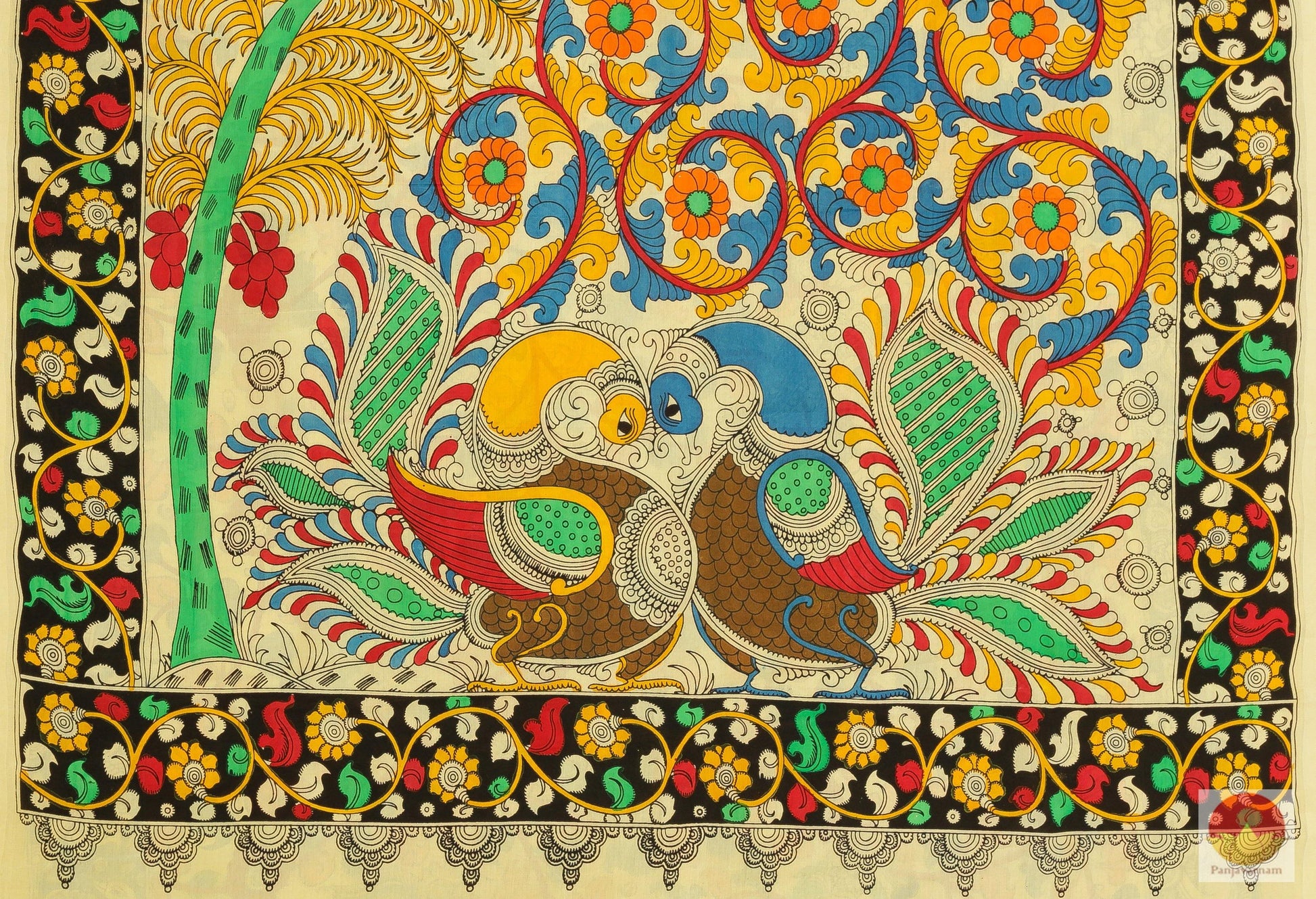 Handpainted Kalamkari Silk Saree - Vegetable Dyes - PKM 214 Archives - Kalamkari Silk - Panjavarnam