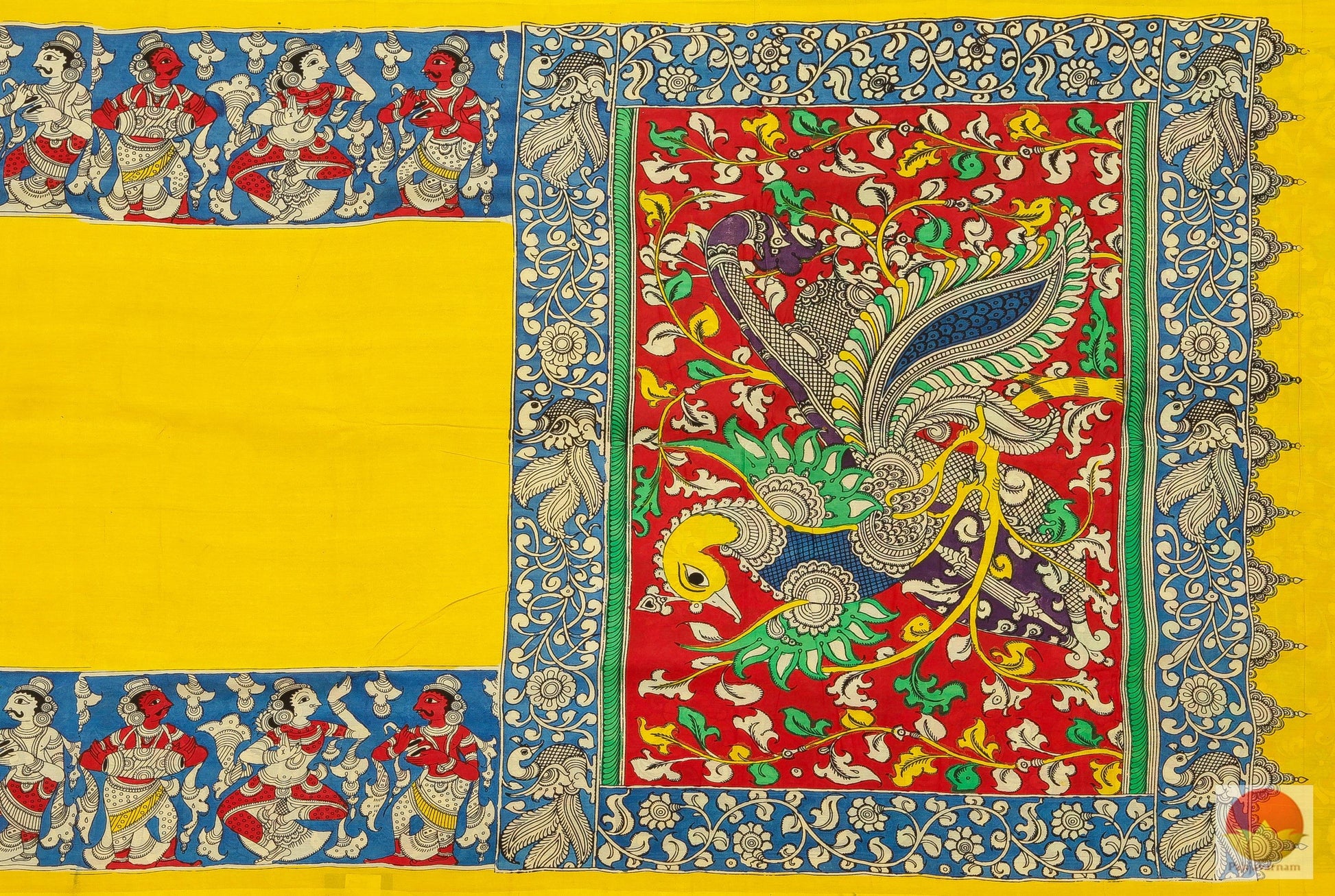 Handpainted Kalamkari Silk Saree - Vegetable Dyes - PKM 217 Archives - Kalamkari Silk - Panjavarnam