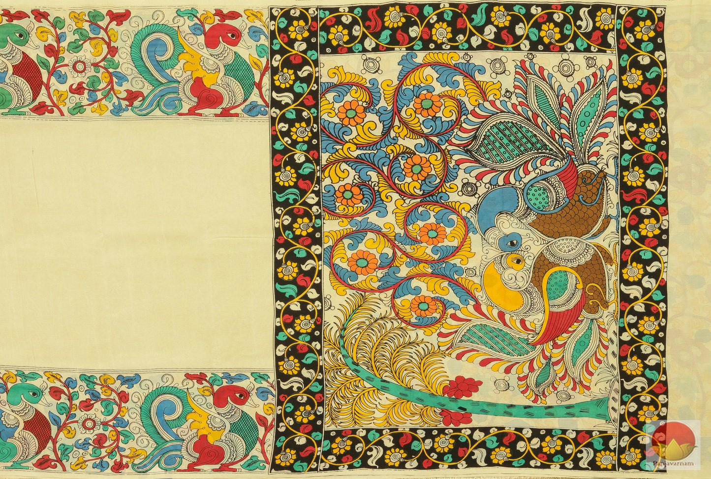 Handpainted Kalamkari Silk Saree - Vegetable Dyes - PKM 248 Archives - Kalamkari Silk - Panjavarnam