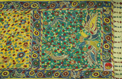 Handpainted Kalamkari Silk Saree - Vegetable Dyes - PKS 114 - Kalamkari Silk - Panjavarnam