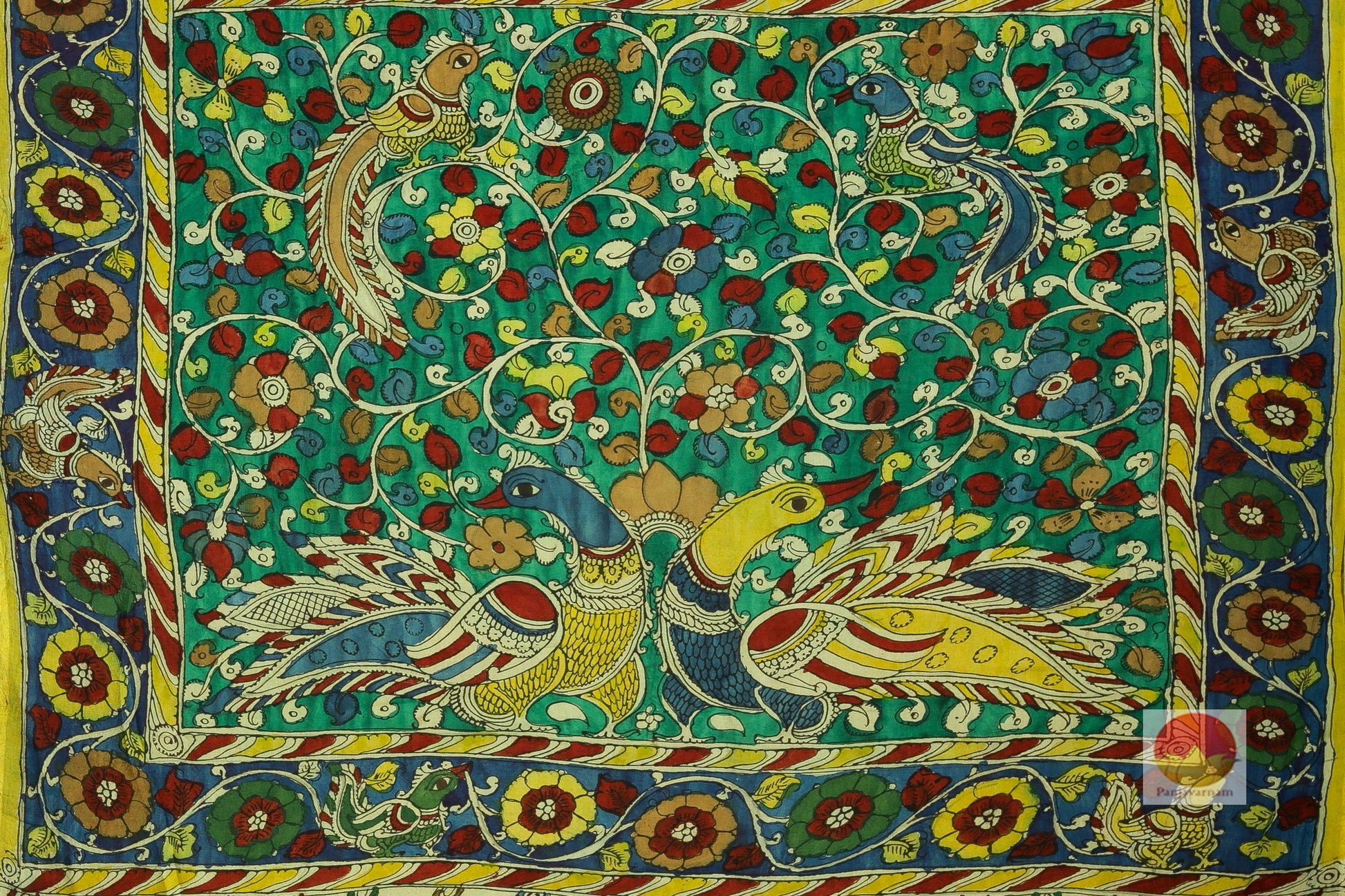 Handpainted Kalamkari Silk Saree - Vegetable Dyes - PKS 114 - Kalamkari Silk - Panjavarnam