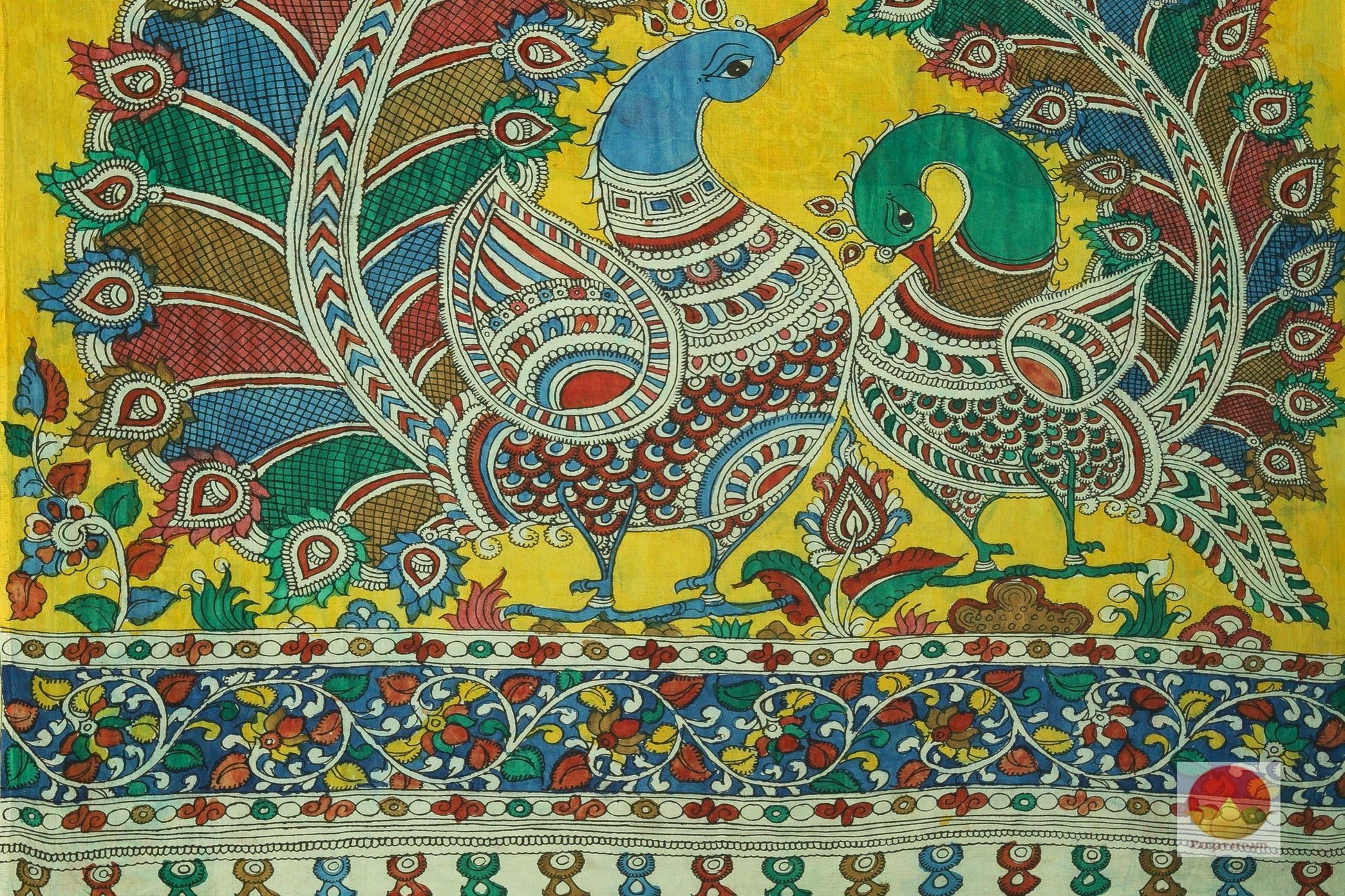 Handpainted Kalamkari Silk Saree - Vegetable Dyes - PKS 118 - Kalamkari Silk - Panjavarnam