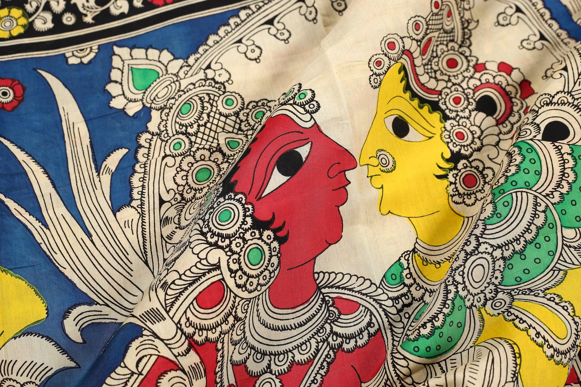 Handpainted Kalamkari Silk Sari - Organic Colours - PKM62 Archives - Kalamkari Silk - Panjavarnam