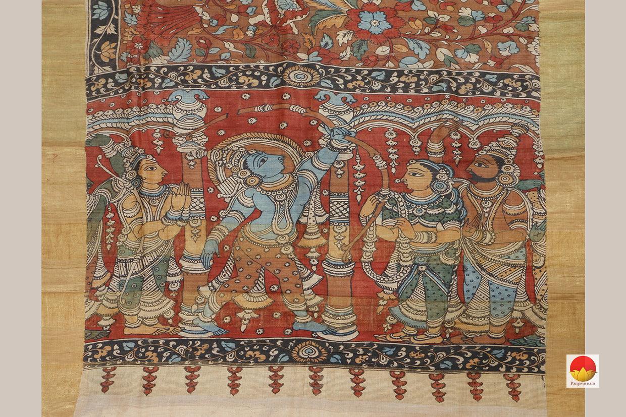 Handpainted Kalamkari Tussar Silk Saree - Organic Dyes - PKD 215 - Archives - Kalamkari Silk - Panjavarnam