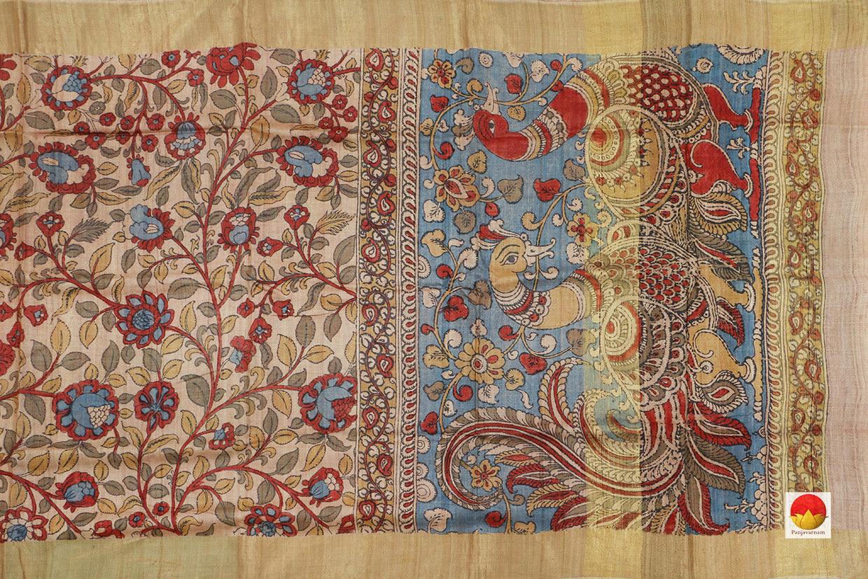 Handpainted Kalamkari Tussar Silk Saree - Organic Dyes - PKD 240 - Kalamkari Silk - Panjavarnam