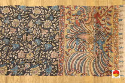 Handpainted Kalamkari Tussar Silk Saree - Organic Dyes - PKM 356 - Archives - Kalamkari Silk - Panjavarnam