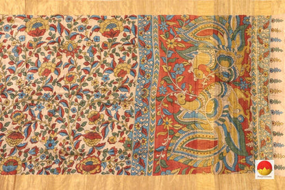Handpainted Kalamkari Tussar Silk Saree - Organic Dyes - PKM 357 - Kalamkari Silk - Panjavarnam
