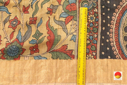 Handpainted Kalamkari Tussar Silk Saree - Organic Dyes - PKM 359 - Archives - Kalamkari Silk - Panjavarnam