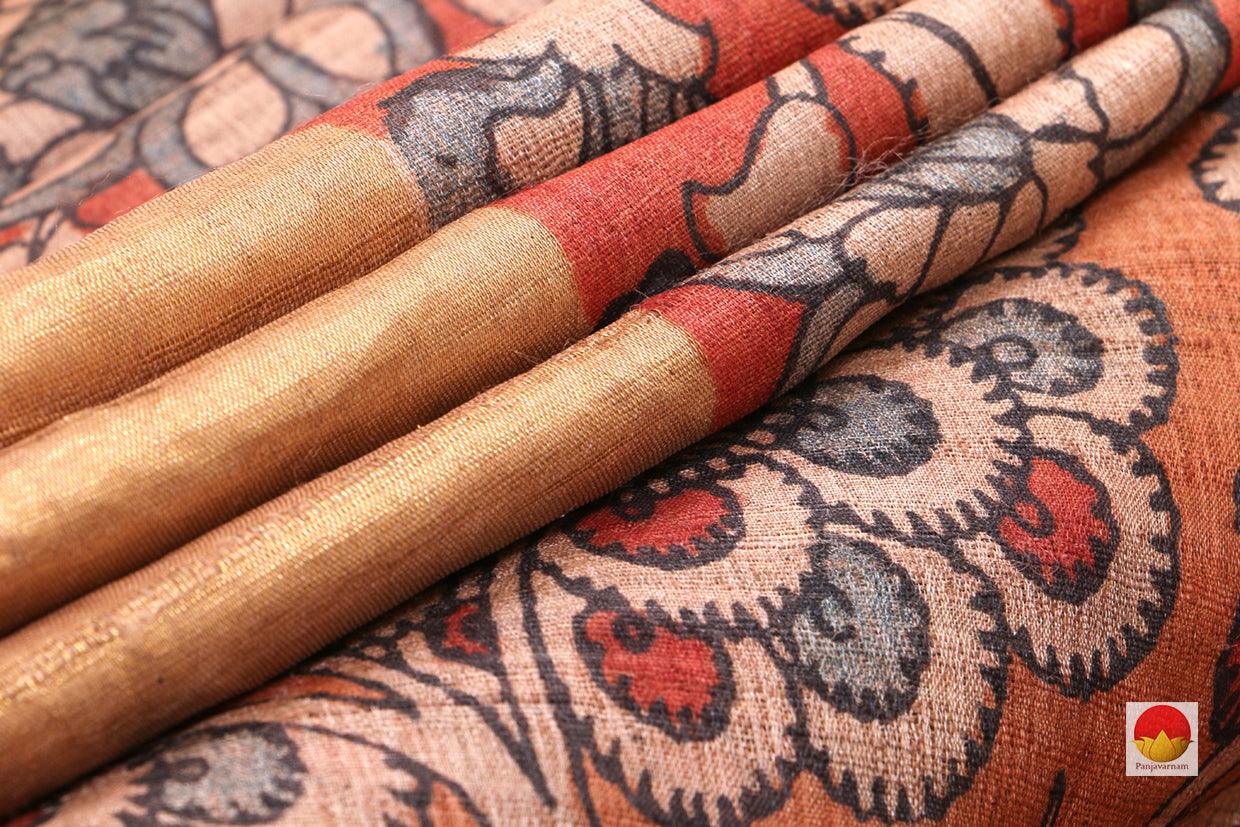 Handpainted Kalamkari Tussar Silk Saree - Organic Dyes - PKM 500 - Kalamkari Silk - Panjavarnam