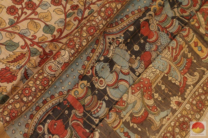 Handpainted Kalamkari Tussar Silk Saree - PKD 220 Archives - Kalamkari Silk - Panjavarnam