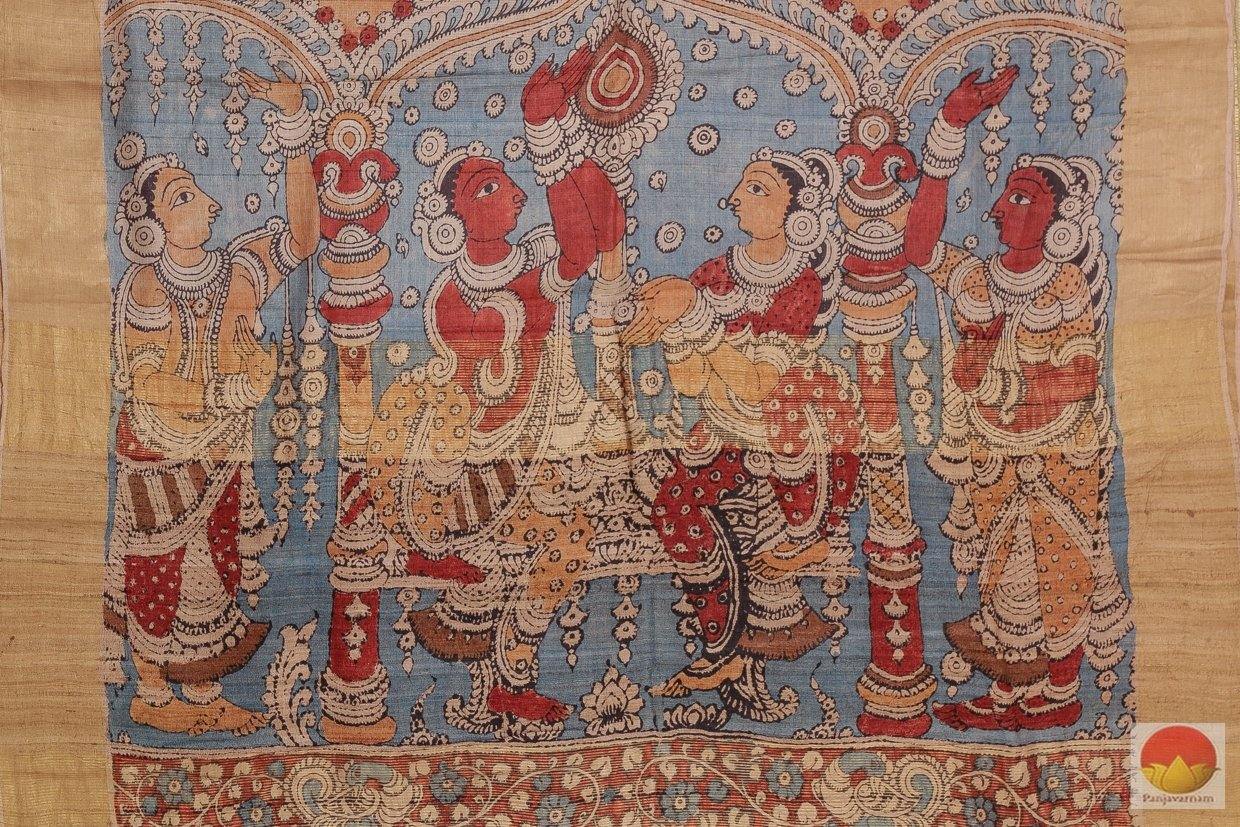 Handpainted Kalamkari Tussar Silk Saree - PKD 237 Archives - Kalamkari Silk - Panjavarnam
