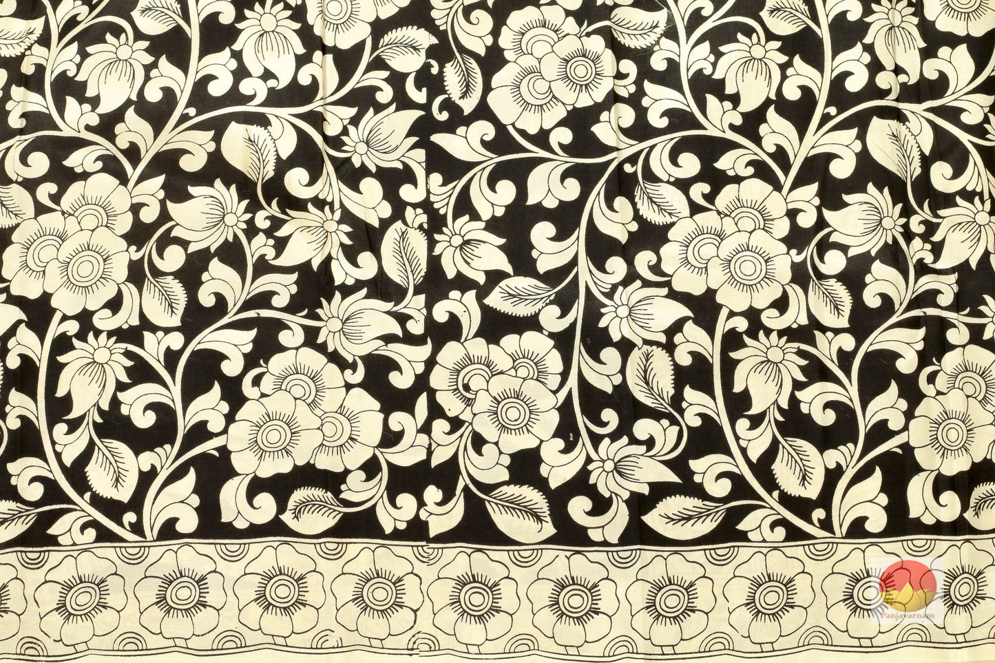 Handpainted Monochrome Kalamkari Silk Saree - Organic Colours - PKO 126 - Kalamkari Silk - Panjavarnam