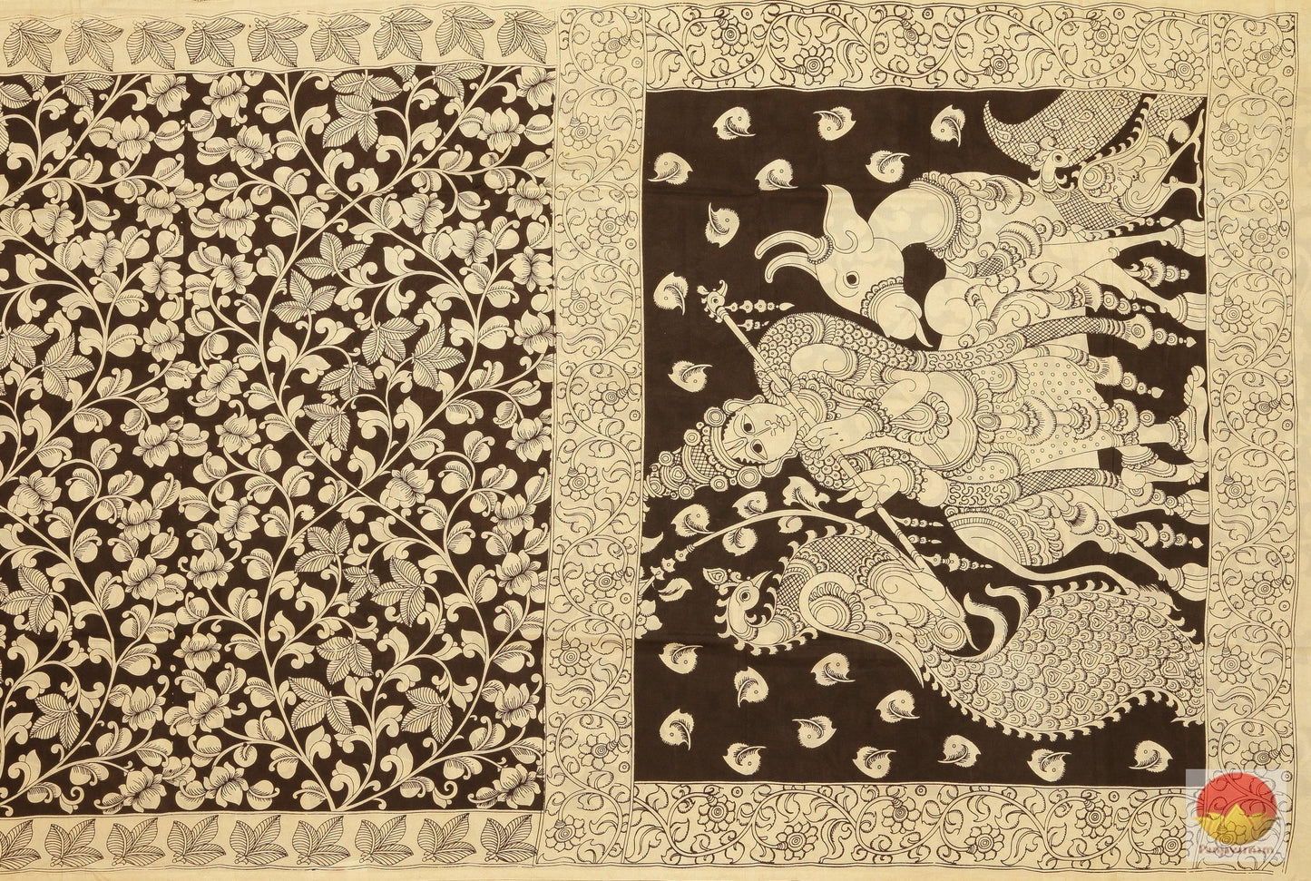 Handpainted Monochrome Kalamkari Silk Saree - Organic Dyes - PKM 166 Archives - Kalamkari Silk - Panjavarnam