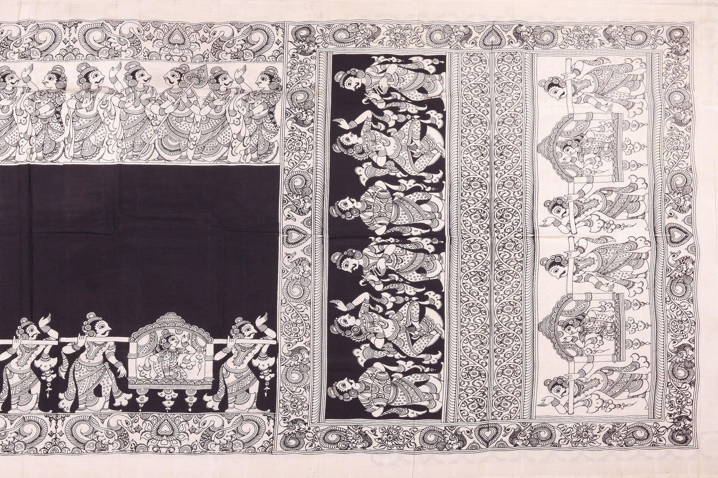 Handpainted Monochrome Kalamkari Silk Saree - Organic Dyes - PKM 223 Archives - Kalamkari Silk - Panjavarnam