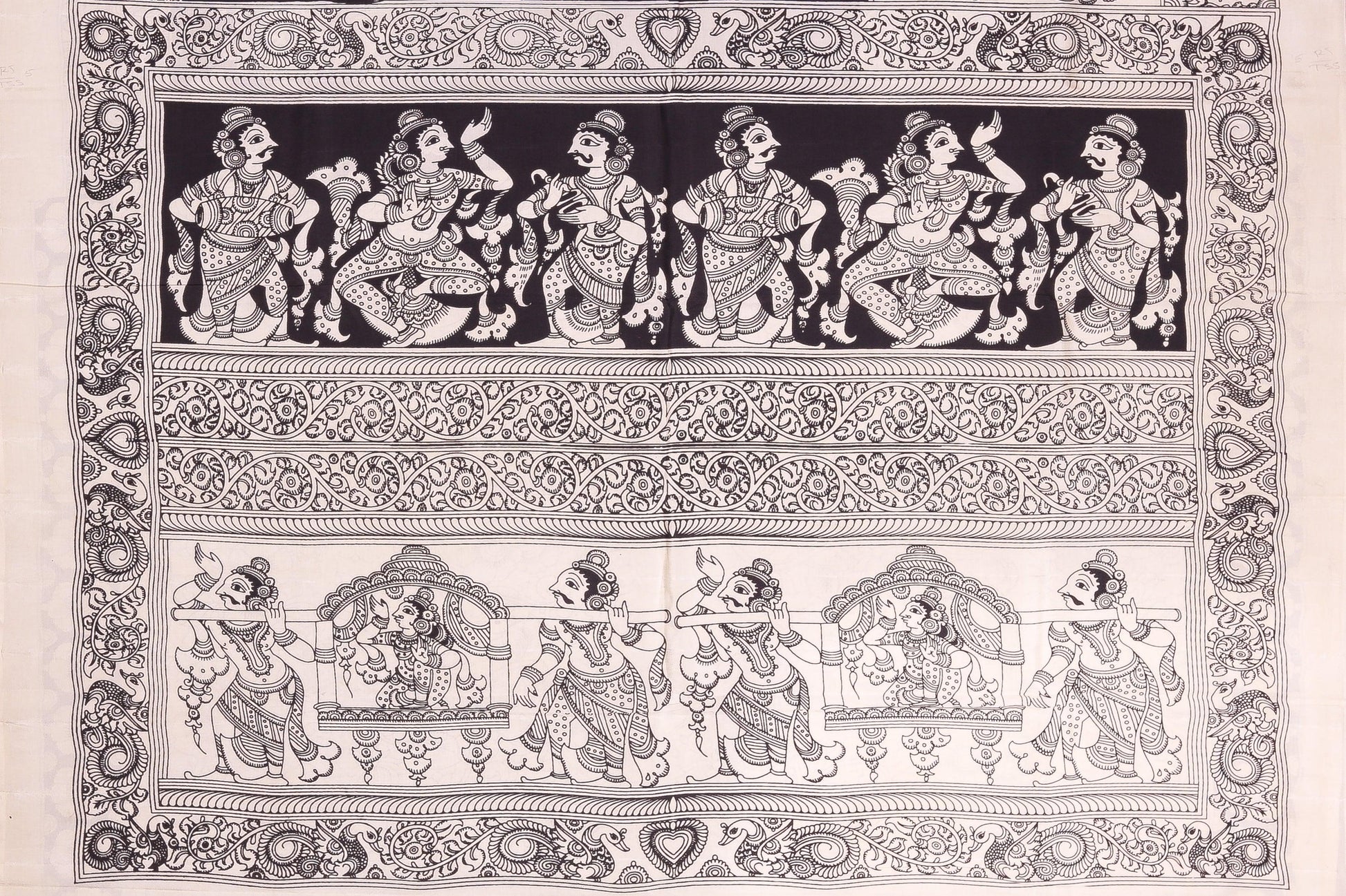 Handpainted Monochrome Kalamkari Silk Saree - Organic Dyes - PKM 223 Archives - Kalamkari Silk - Panjavarnam
