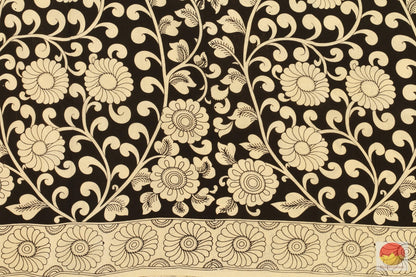 Handpainted Monochrome Kalamkari Silk Saree - Organic Dyes - PKM 246 - Archives - Kalamkari Silk - Panjavarnam