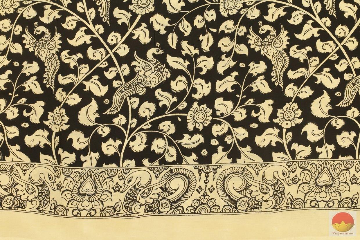 Handpainted Monochrome Kalamkari Silk Saree - Organic Dyes - PKM 260 Archives - Kalamkari Silk - Panjavarnam