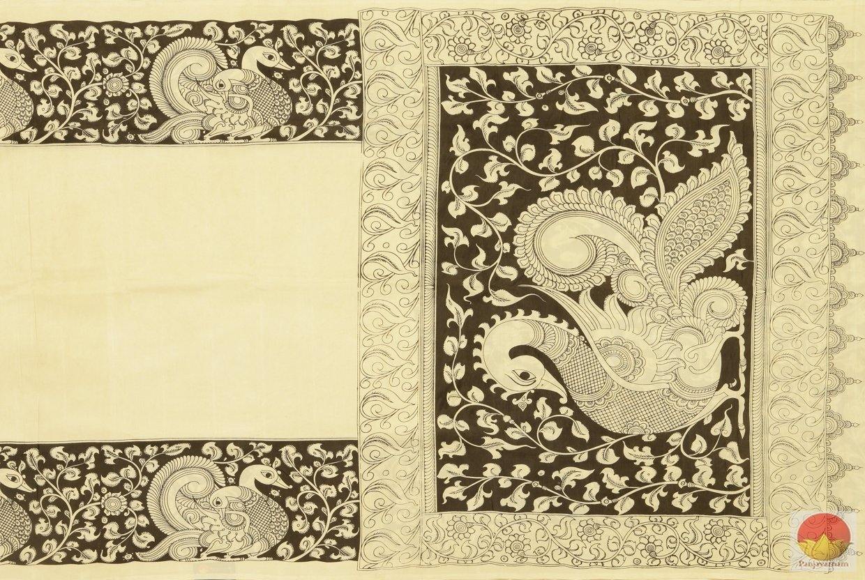 Handpainted Monochrome Kalamkari Silk Saree - Organic Dyes - PKM 261 Archives - Kalamkari Silk - Panjavarnam