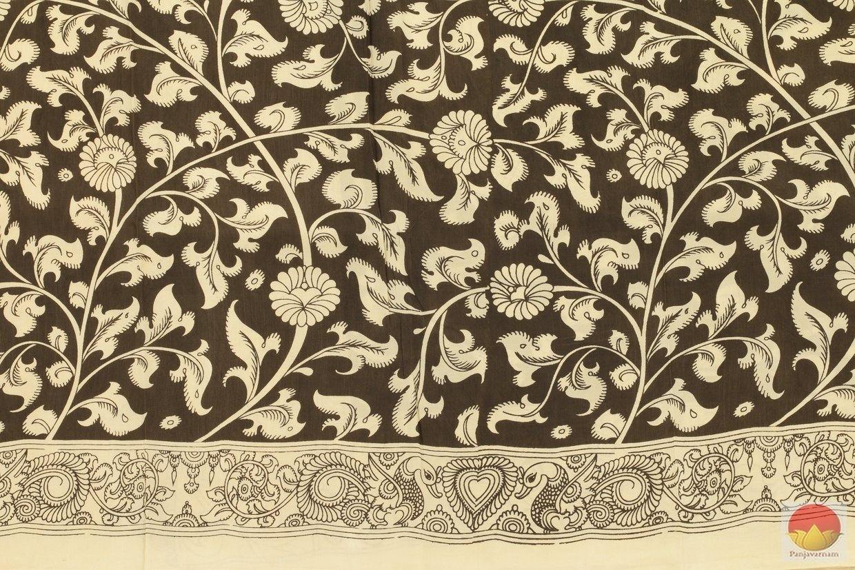 Handpainted Monochrome Kalamkari Silk Saree - Organic Dyes - PKM 261 Archives - Kalamkari Silk - Panjavarnam