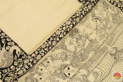 Handpainted Monochrome Kalamkari Silk Saree - Organic Dyes - PKM 263 Archives - Kalamkari Silk - Panjavarnam
