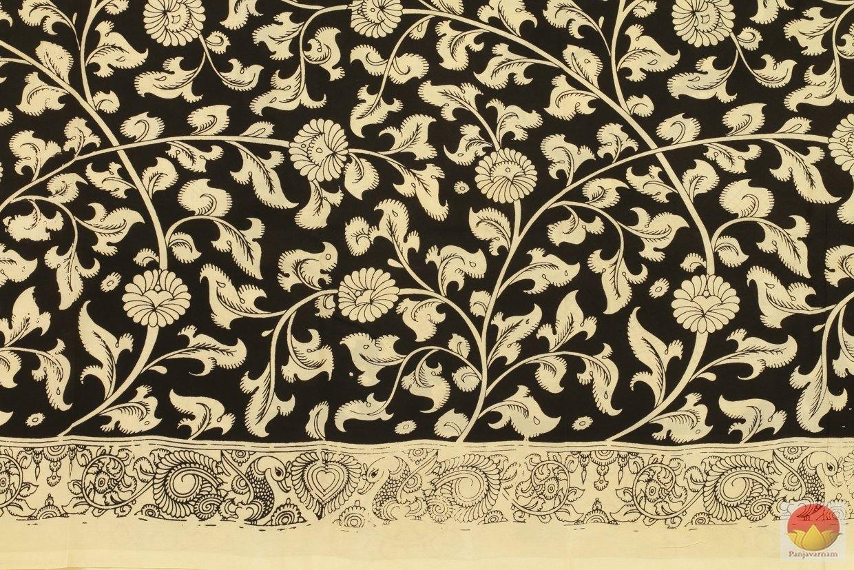 Handpainted Monochrome Kalamkari Silk Saree - Organic Dyes - PKM 265 Archives - Kalamkari Silk - Panjavarnam