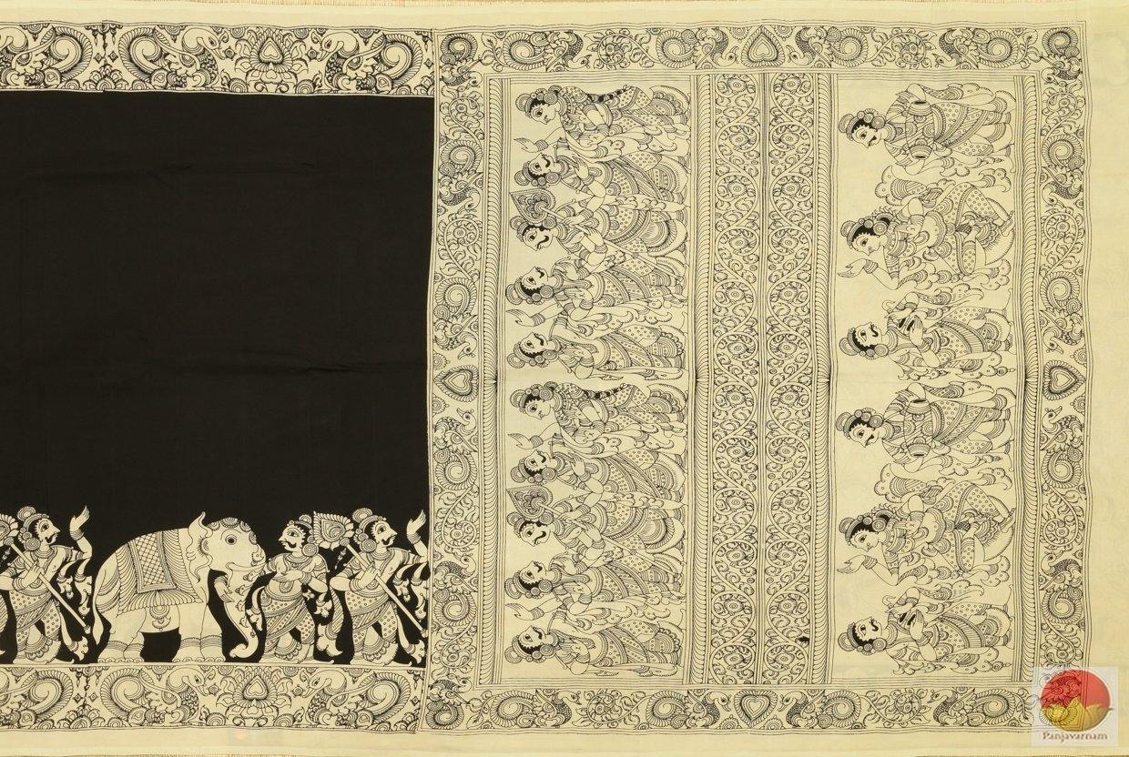 Handpainted Monochrome Kalamkari Silk Saree - Organic Dyes - PKM 269 Archives - Kalamkari Silk - Panjavarnam
