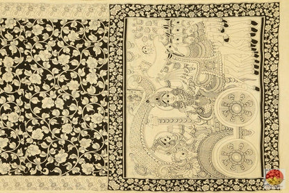 Handpainted Monochrome Kalamkari Silk Saree - Organic Dyes - PKM 297 Archives - Kalamkari Silk - Panjavarnam