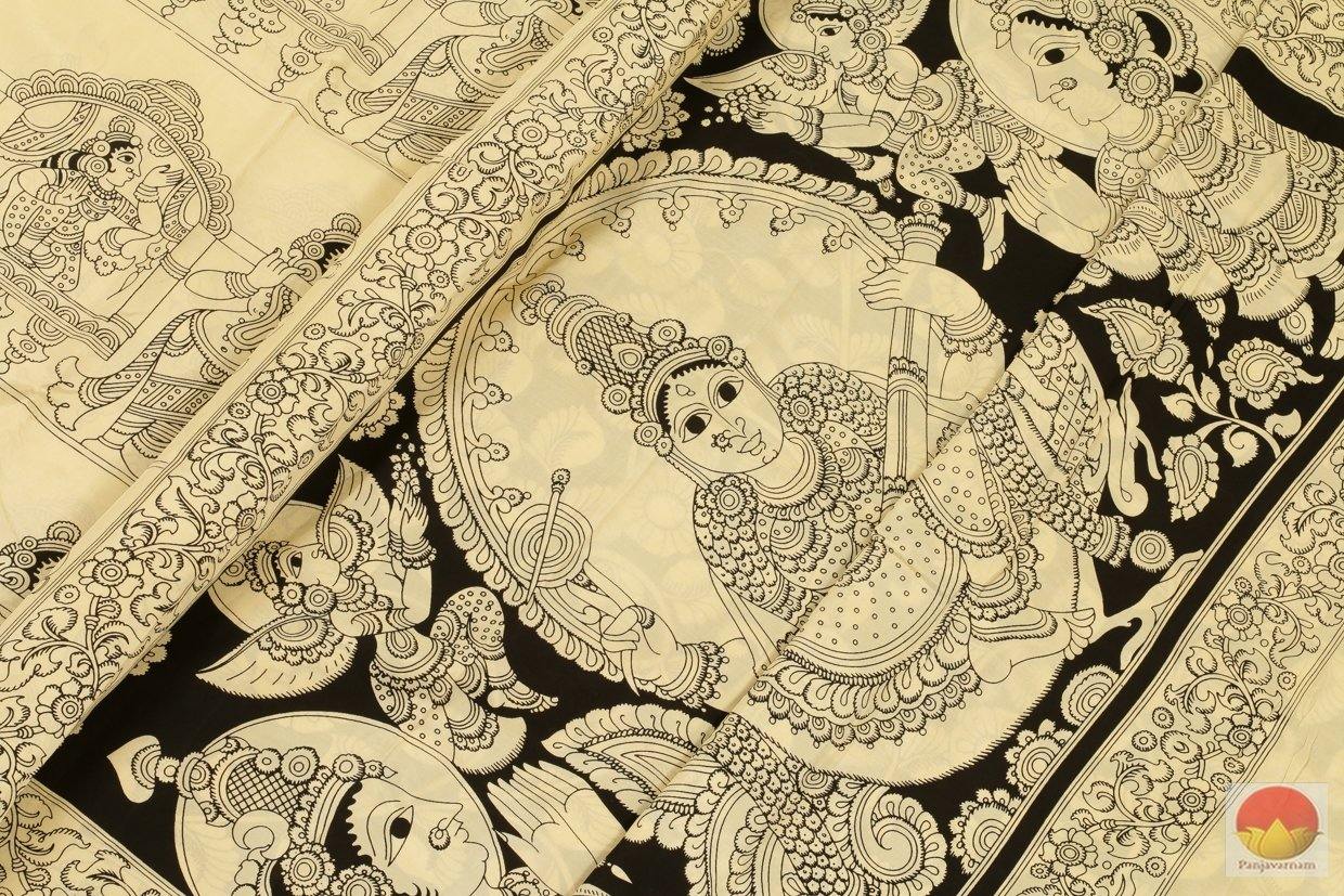 Handpainted Monochrome Kalamkari Silk Saree - Organic Dyes - PKM 299 - Archives - Kalamkari Silk - Panjavarnam
