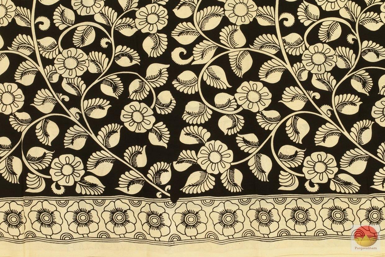 Handpainted Monochrome Kalamkari Silk Saree - Organic Dyes - PKM 299 - Archives - Kalamkari Silk - Panjavarnam