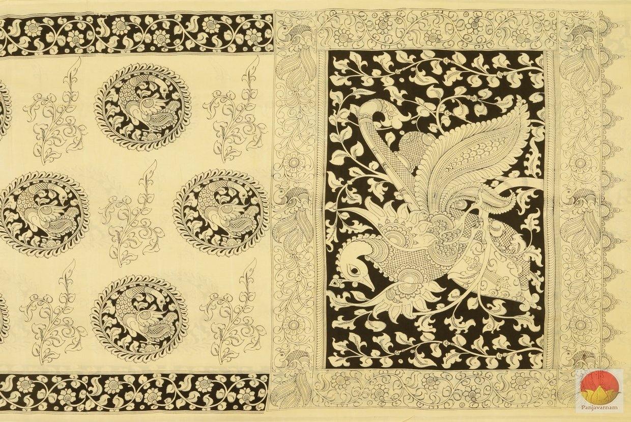 Handpainted Monochrome Kalamkari Silk Saree - Organic Dyes - PKM 303 Archives - Kalamkari Silk - Panjavarnam