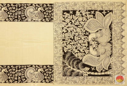 Handpainted Monochrome Kalamkari Silk Saree - Vegetable Dyes - PKM 227 Archives - Kalamkari Silk - Panjavarnam