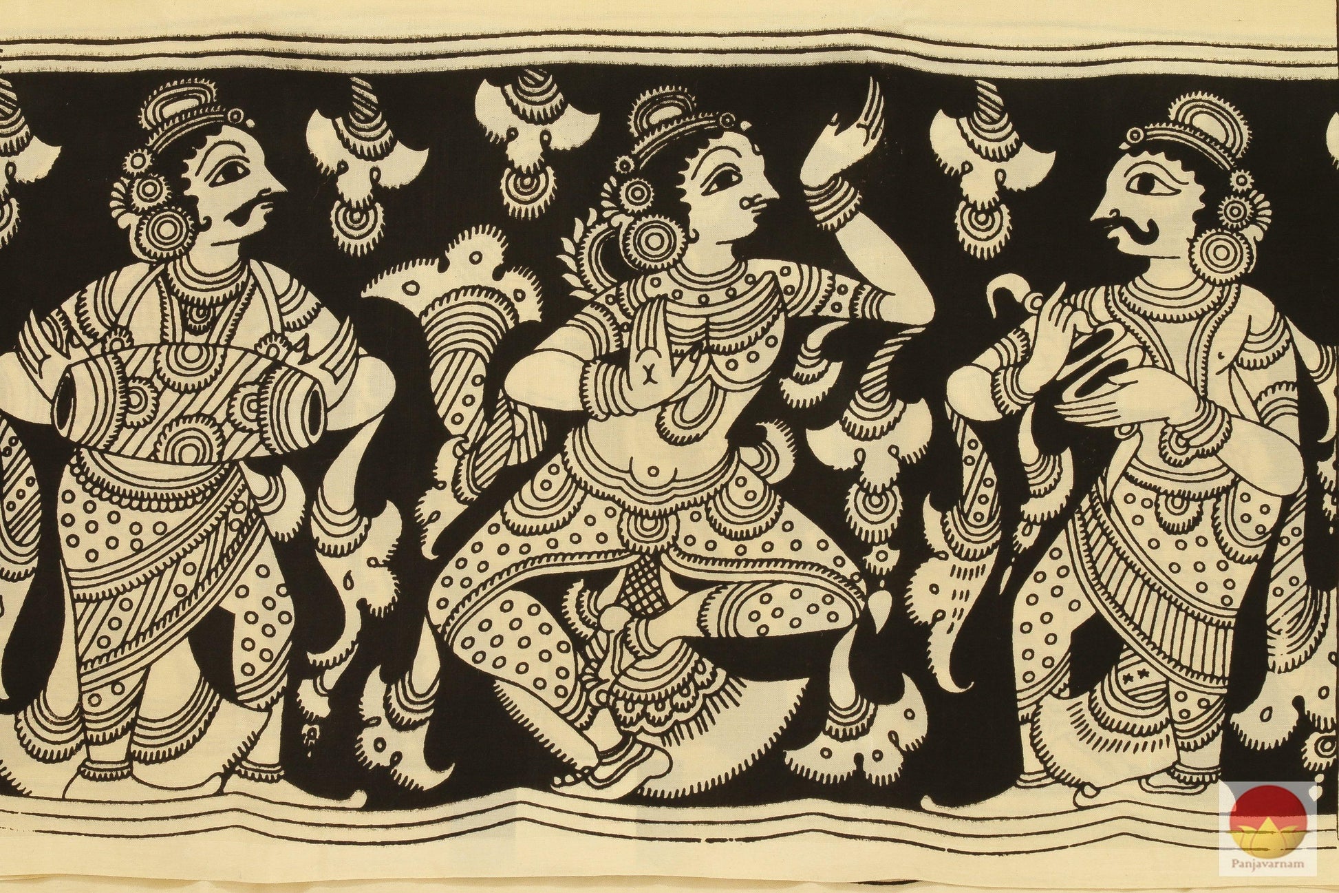 Handpainted Monochrome Kalamkari Silk Saree - Vegetable Dyes - PKM 228 Archives - Kalamkari Silk - Panjavarnam