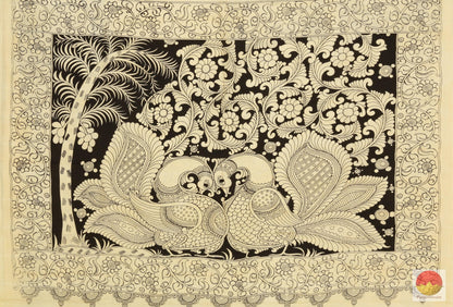 Handpainted Monochrome Kalamkari Silk Saree - Vegetable Dyes - PKM 229 Archives - Kalamkari Silk - Panjavarnam